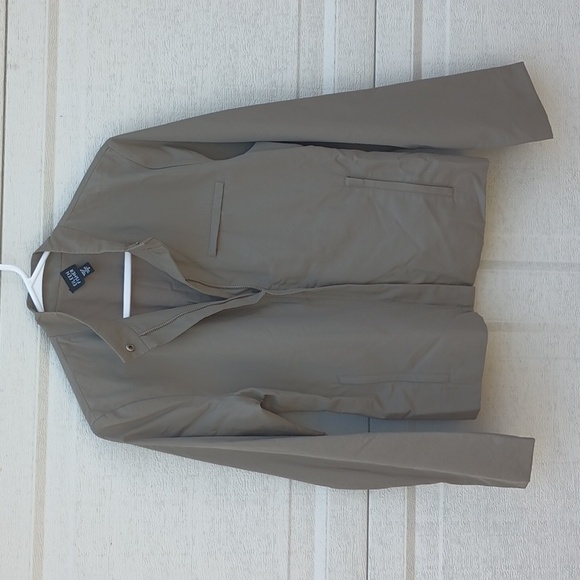 Eileen Fisher Tan Taupe Mandarin Collar Zip Up Jacket Sz Small Italian Fabric - Picture 1 of 9